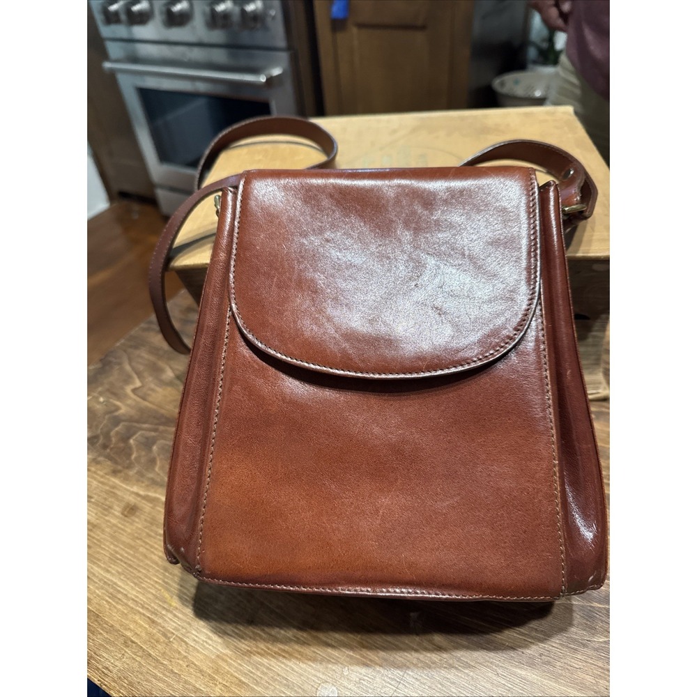 VTG Brahmin Leather Crossbody Bag Women Medium Cognac Brown Structured